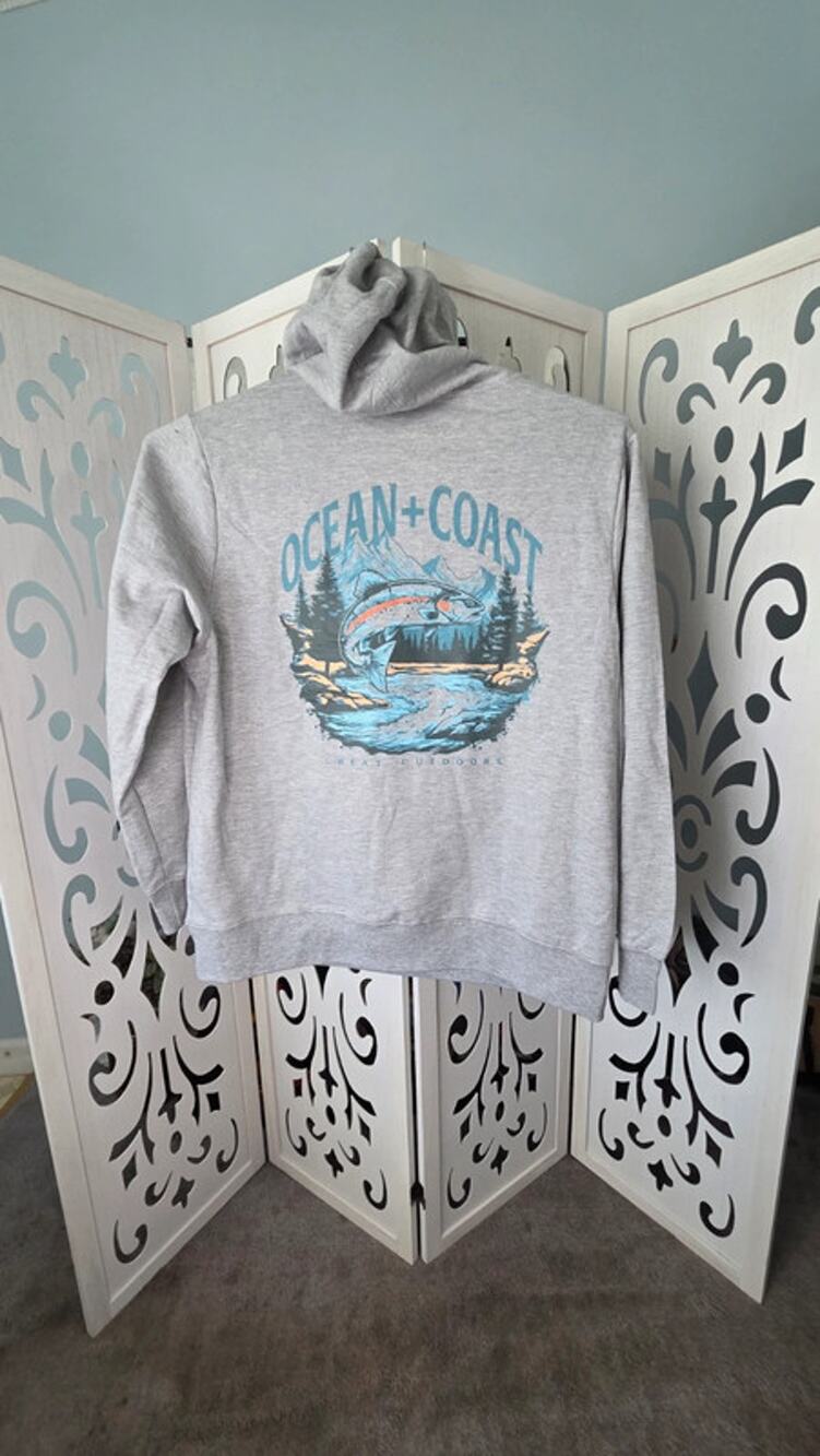 Ocean Coast Hoodie XL Gray Fishing Graphic Sweatshirt Outdoor Pullover NWT
